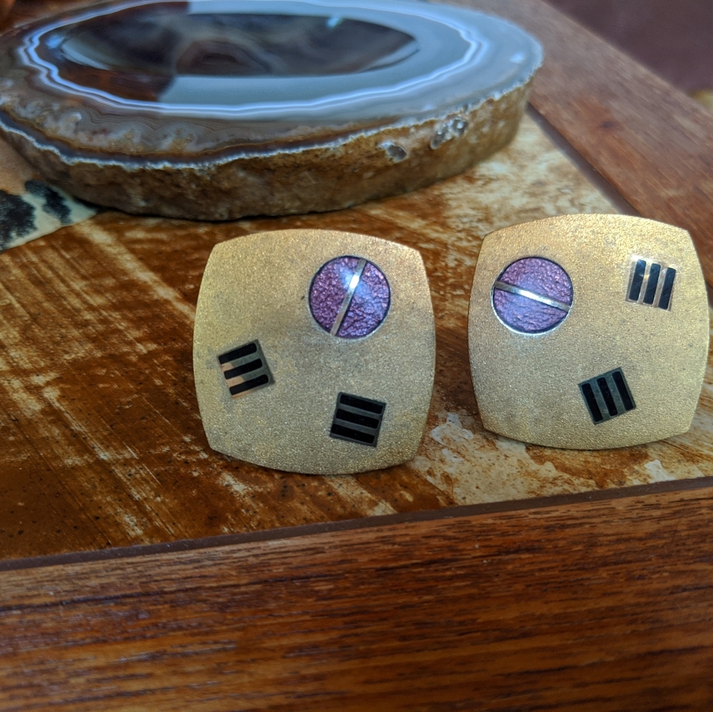 1980s postmodern Vermeil? sterling enamel earrings